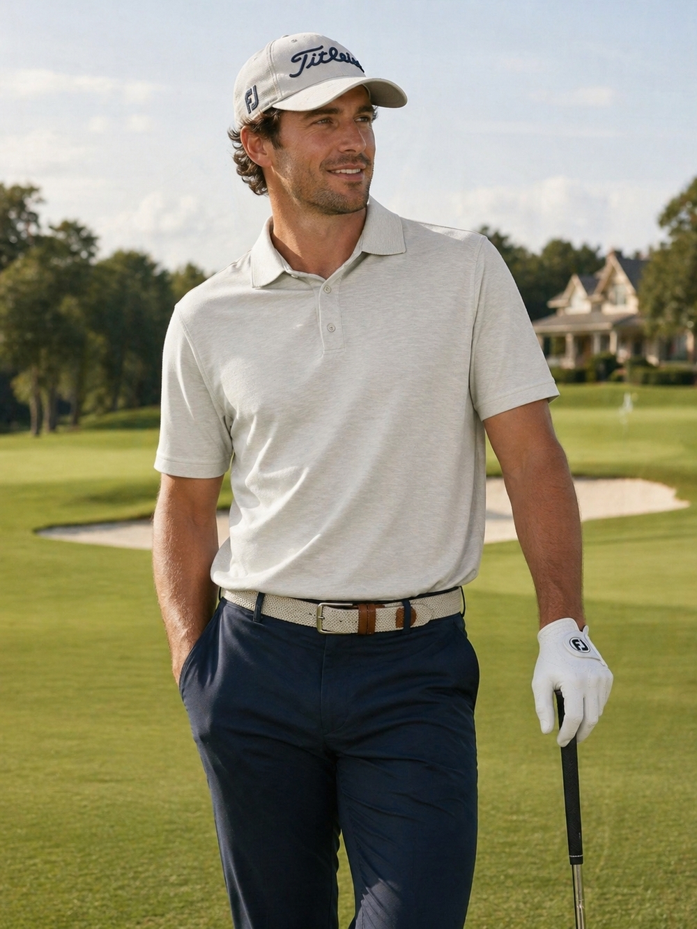 Men's Tasso Elba Island Ivory Golf Polo Shirt - Classic Short Sleeve